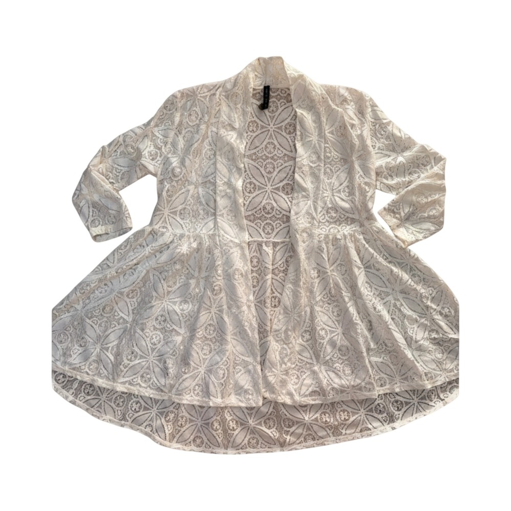 Luna Rae Lace Cardigan Women Medium White Excellent Peplum High Low Open Front